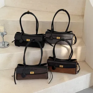 Korean Style Vintage Diamond Lattice Patchwork Shoulder Bag Women Chic Commuting Bag