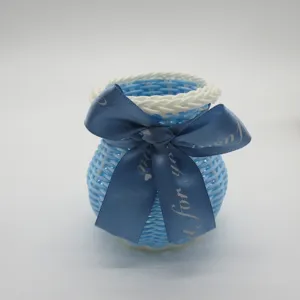 Kunststof geweven opbergmand blauw mini organizer bureau container schattig klein mandje