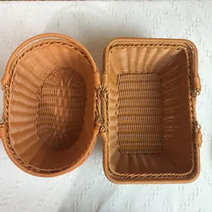 Woven storage basket set, imitation rattan fruit and vegetable organizer for home and picnic usage.