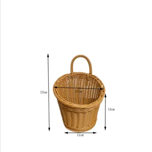 Hanging woven kitchen storage basket for onion garlic wall mounted imitation rattan organizer