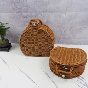 PP woven storage box retro wicker suitcase decorative organizer case for home decor