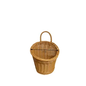 Kitchen woven hanging basket imitation rattan wall mounted organizer for garlic and eggs