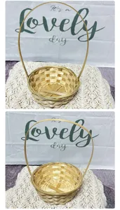 Cesta de flores de bambú tejido detalle, pequeño cesto de mimbre para decoración de boda rústica.