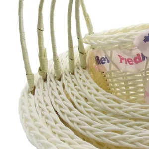 White imitation rattan flower basket main view, woven hand basket for wedding storage.