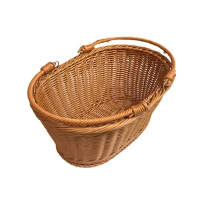 Imitation rattan woven storage basket, oval picnic fruit vegetable basket with handle for outdoor.