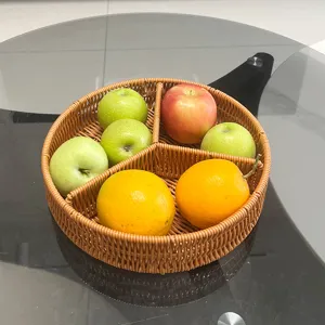 Cesto per Frutta Tessuto in Rattan Sintetico Cesto Portaoggetti Compartimentato Vassoio Organizer per Snack di Pane in Plastica Domestica