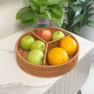 Cesto portafrutta rotondo in rattan sintetico con scomparti per snack e conservazione domestica