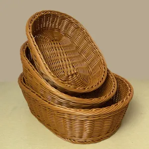 Oval imitation rattan bread fruit storage basket desktop display organizer set 3 pcs