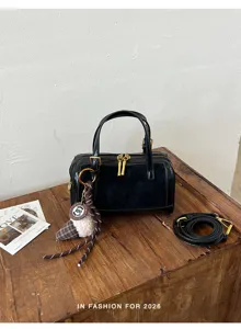 Bolso de mano Boston vintage negro para mujer, elegante bolso cruzado de cuero PU.