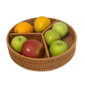Cesto rotondo in rattan imitazione intrecciato con scomparti per snack pane casa deposito.