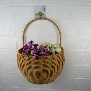 Imitation Rattan Woven Hanging Wall Basket Handmade Storage Basket Retro Kitchen Fruit Organizer Flower Basket Home Decor
