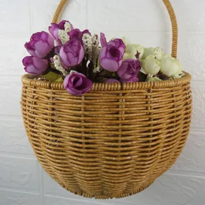 Woven wall hanging basket imitation rattan flower pot storage basket for home decor