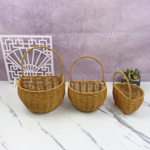 Woven hanging basket imitation rattan storage organizer wall mounted fruit basket kitchen set