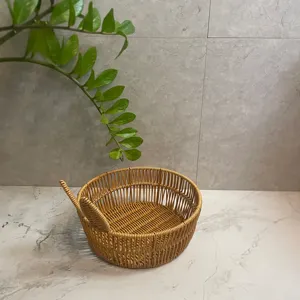 Rattan-style woven fruit basket snack storage tray for home living room desktop decoration