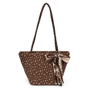 Bruine bloemen tote bag voor dames casual schoudertas grote capaciteit dagelijks pendelen
