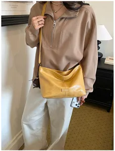 Bolso de hombro amarillo retro informal gran capacidad bolso cruzado holgado mujer otoño