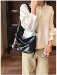 Bolso de hombro informal retro para mujer, bolso tote de gran capacidad de cuero PU.