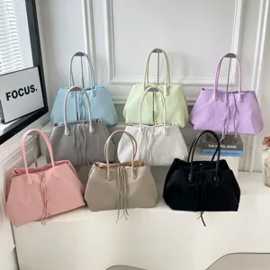 Borsa Tote da Donna a Grande Capacità Pieghettata Leggera in Tessuto Borsa a Tracolla Casual Tinta Unita per il Pendolarismo Quotidiano