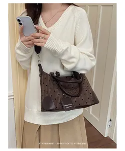 Sac à main rétro à pois pour femmes, cabas d'automne élégant, sac bandoulière minimaliste chic.