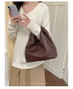 Bolso de hombro plisado minimalista para mujer, bolso de mano de cuero suave grande