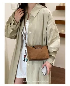2026 new Korean retro suede shoulder bag women minimalist crossbody bag fashion commuter handbag