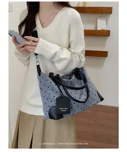 Sac cabas bandoulière rétro à pois pour femme, sac à main décontracté avec anses, chic.