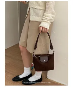 Korean retro brown suede shoulder bag for women simple commuter handbag casual crossbody bag
