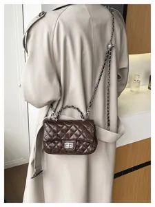 Borsa a tracolla trapuntata marrone da donna, elegante borsa crossbody in pelle PU, stile moda.