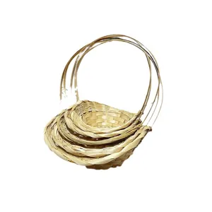 Cesta de flores tejida de bambú hecha a mano con asa contenedor de almacenamiento de frutas