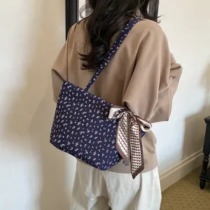 Retro bloemen onderarm schoudertas voor dames, grote casual tote tas met sjaal.