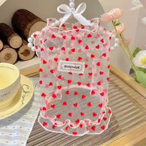 Gilet in rete rosa con cuori per cani gatti di taglia piccola, abbigliamento estivo traspirante.