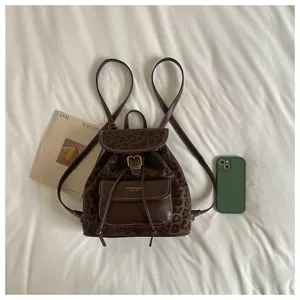 Korean casual leopard print backpack women minimalist stylish chic mini daypack shoulder bag