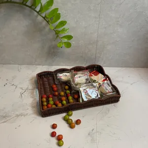 Hand-woven imitation rattan storage basket and bread tray for kitchen fruit and snack display.