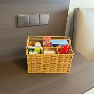 Gevlochten rattan opbergmand met handvatten bureau organizer voor thuis kantoor