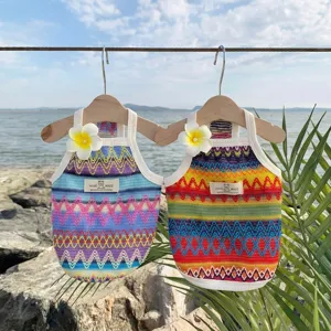 Summer Island Style Dog Tank Top Breathable Cute Knit Puppy Vest Colorful Striped Pet Clothes For Small Dogs Cats