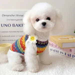 Summer island style breathable pet vest with cute floral accessory for small dogs and cats.