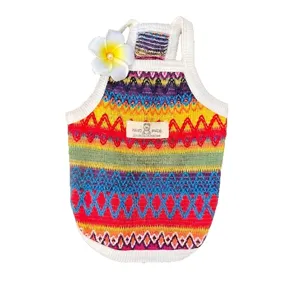Colorful knitted pet tank top, island style floral summer vest for dogs and cats breathable.