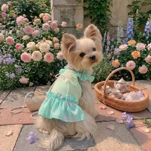 Carino vestito estivo per cani abbigliamento verde cucciolo vestito da giardino