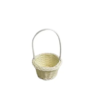 White mini woven rattan flower basket desktop ornament portable cute small basket for decor.