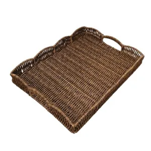 Handmade Woven Rattan Storage Tray Bread Basket Fruit Snack Organizer Kitchen Tool