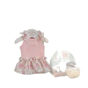 Abito floreale carino stile dopamina estiva per animali domestici, cucciolo rosa.