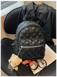 Sac à dos matelassé noir pour femme, sac de jour décontracté en cuir PU tendance.