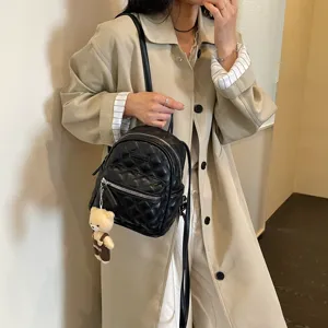 Mini sac à dos matelassé style coréen pour femme sac décontracté avec charm ours mignon