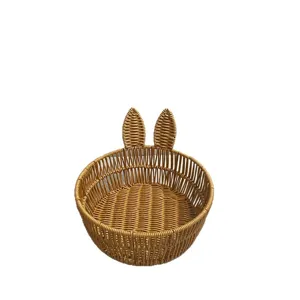 Woven Storage Basket Cute Rabbit Ears Rattan Fruit Tray Desktop Organizer Home Living