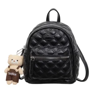 Mini sac à dos matelassé noir élégant pour femme, sac de loisirs léger en cuir PU.