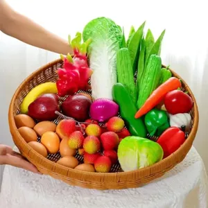 Cesto portaoggetti in rattan sintetico intrecciato a mano Vassoio per frutta in plastica Cesta per asciugare verdure e pane Organizer