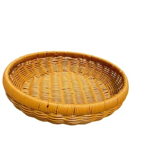 Cesto rotondo in rattan sintetico portafrutta vassoio per pane organizzazione cucina casa.