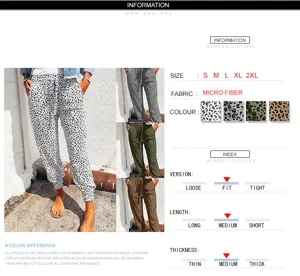 Women's casual leopard print loose trousers with elastic waist and comfortable soft fabric.