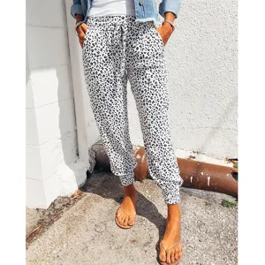 Casual leopard print joggers for women, featuring a comfortable elastic drawstring waist.