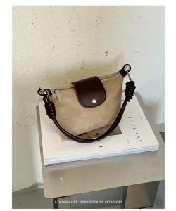 Korean style retro suede shoulder bag women minimalist crossbody bag chic commuter handbag